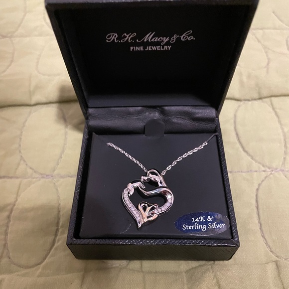 Mother & Infant Diamond Pendant Necklace 14k Gold & Sterling Silver 1/10ct t.w⭐️ - Picture 2 of 8